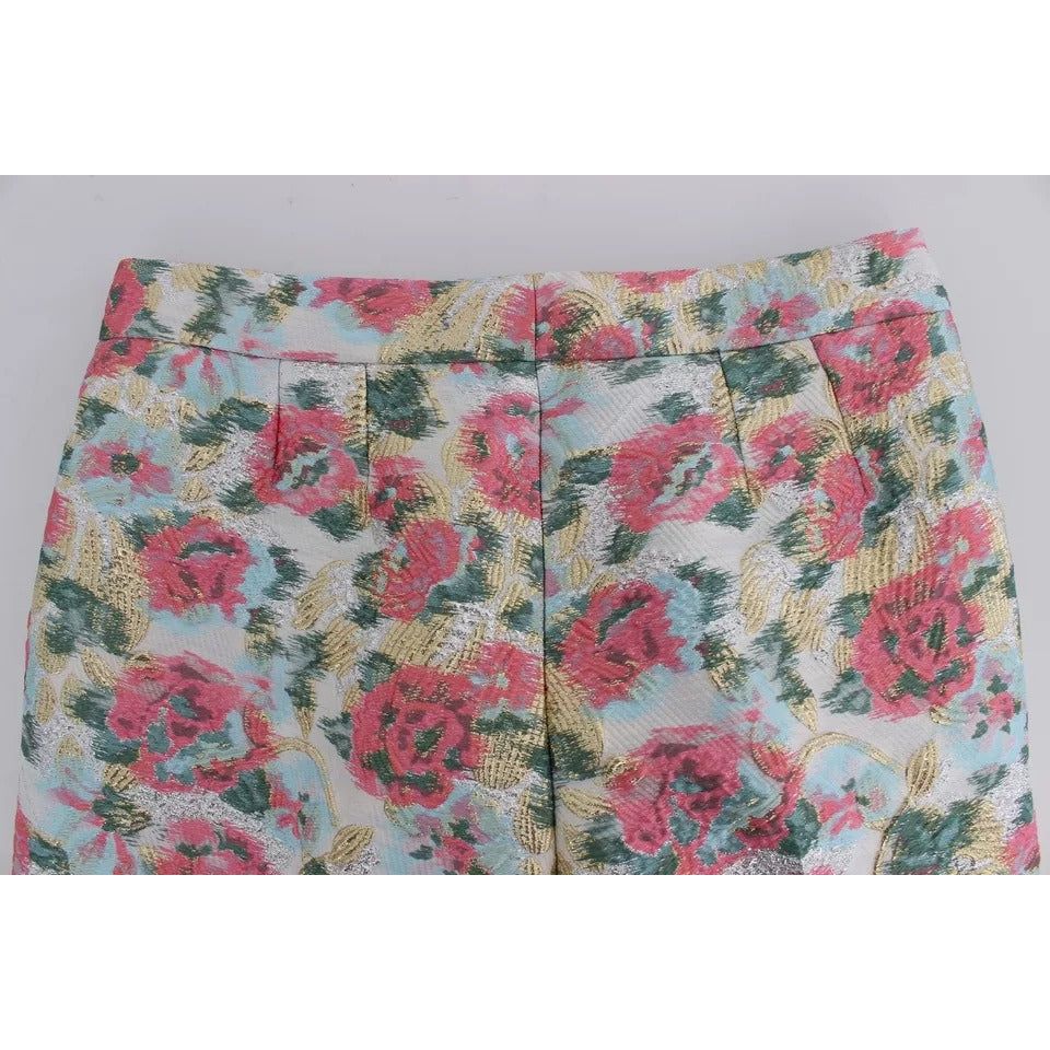 Dolce & Gabbana White Pink Floral Brocade Pants SIG20532-40
