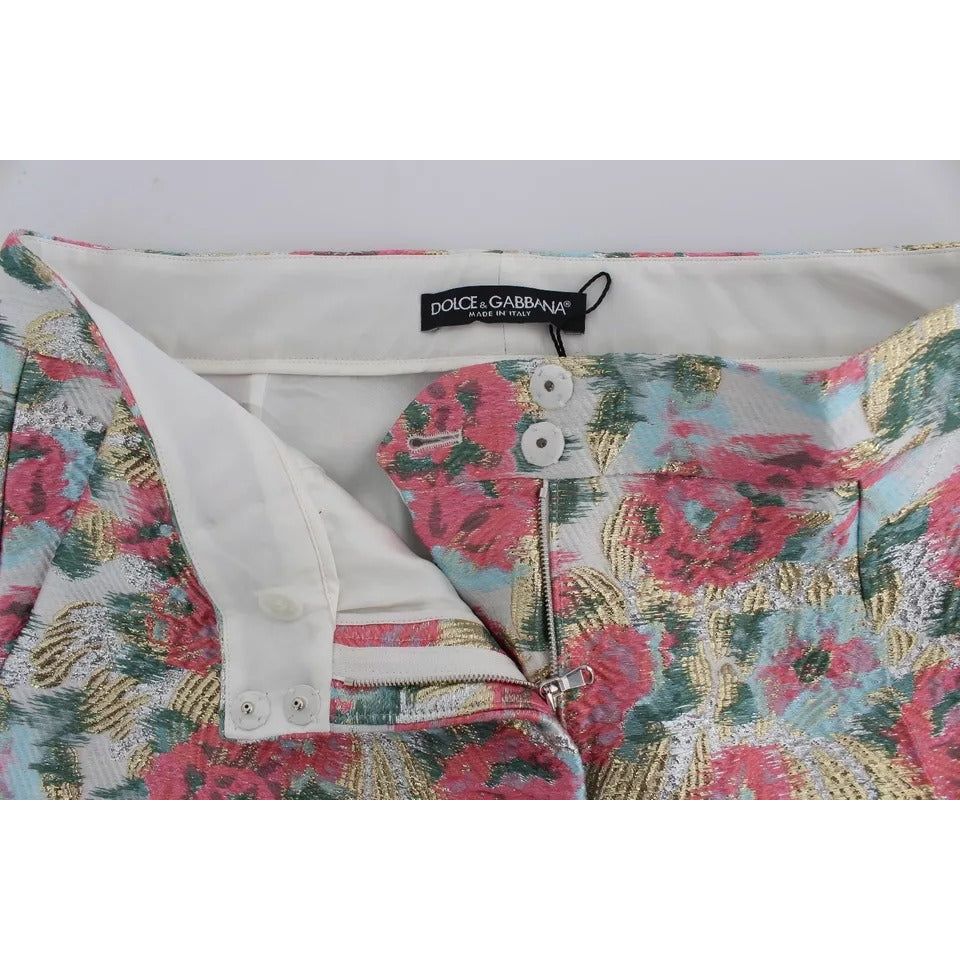 Dolce & Gabbana White Pink Floral Brocade Pants SIG20532-40