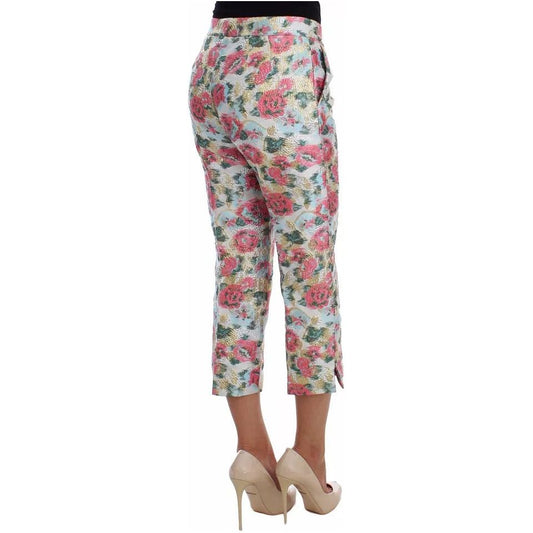 Dolce & Gabbana White Pink Floral Brocade Pants SIG20532-40
