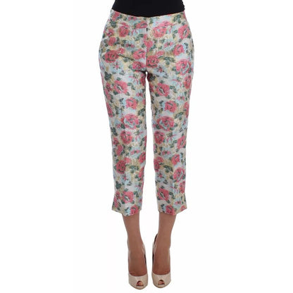 Dolce & Gabbana White Pink Floral Brocade Pants