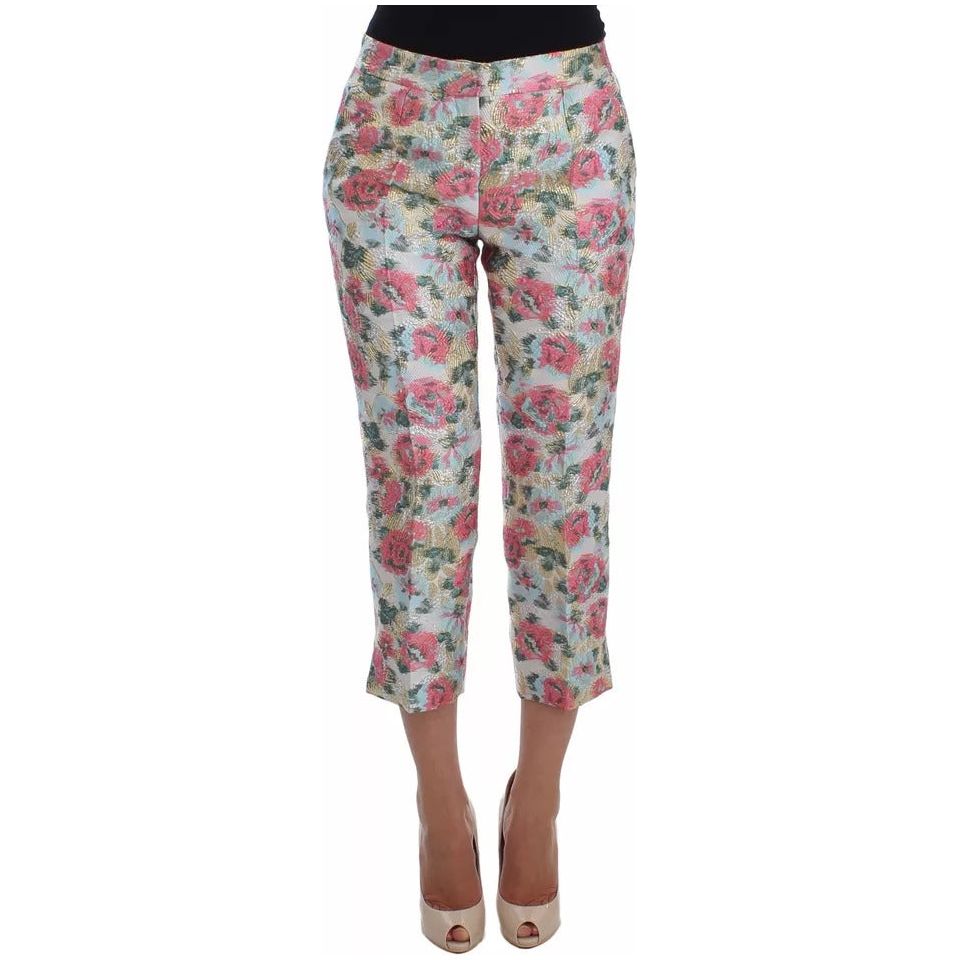 Dolce & Gabbana White Pink Floral Brocade Pants SIG20532-40