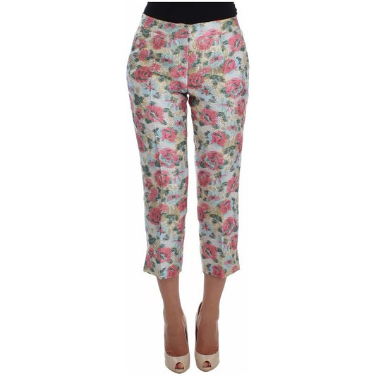 Dolce & Gabbana White Pink Floral Brocade Pants SIG20532-40