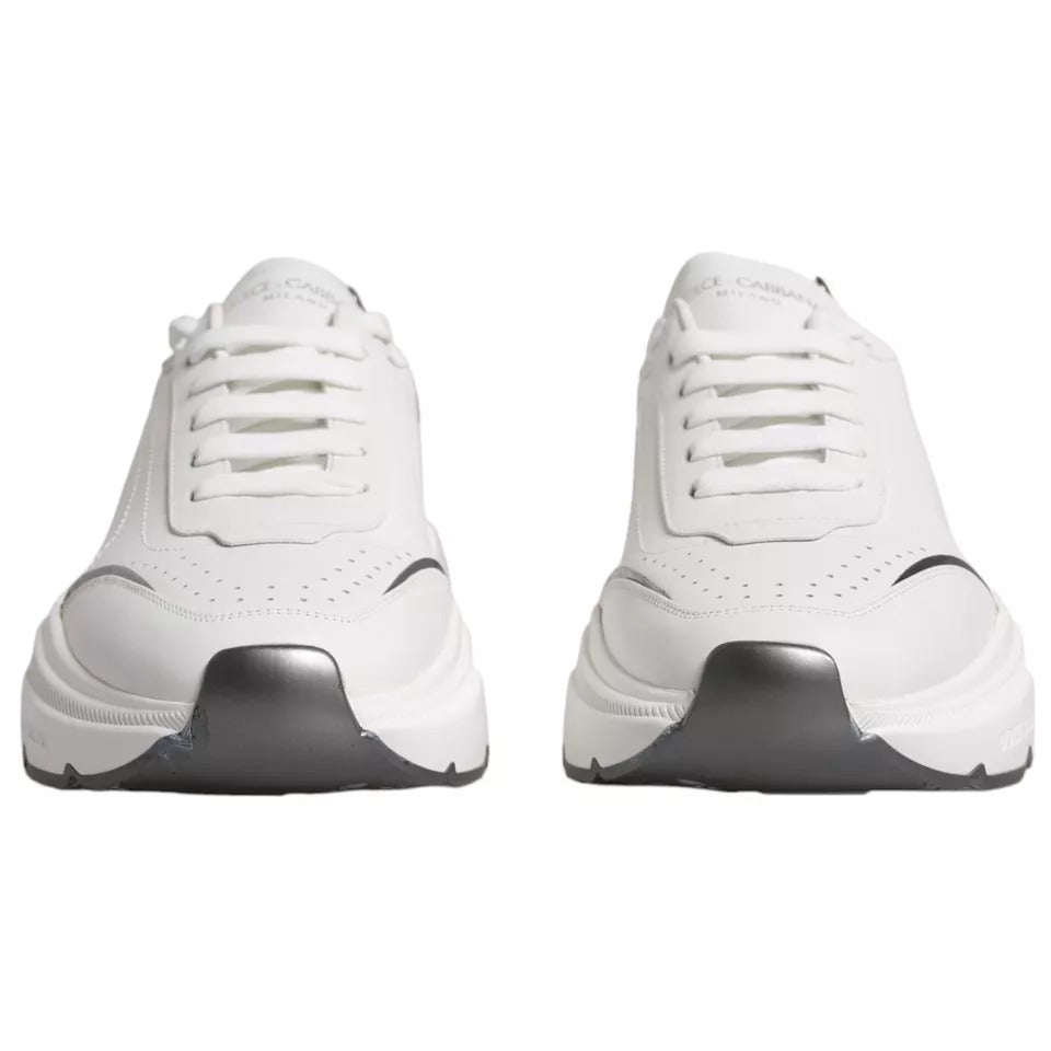 Dolce & Gabbana White Silver DAYMASTER Leather Sneakers Men Shoes MV1433-42