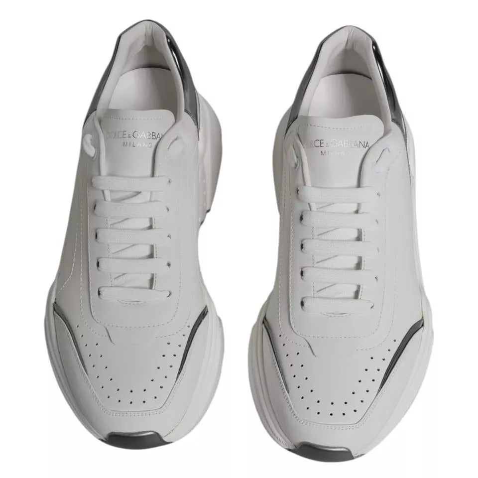 Dolce & Gabbana White Silver DAYMASTER Leather Sneakers Men Shoes MV1433-42