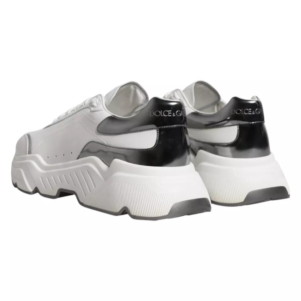 Dolce & Gabbana White Silver DAYMASTER Leather Sneakers Men Shoes MV1433-42