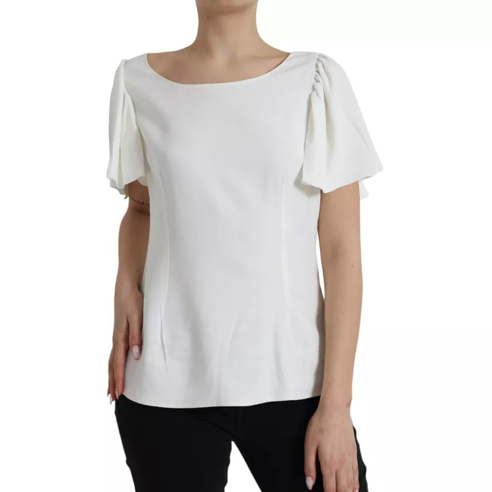 Dolce & Gabbana White Viscose Round Neck Short Sleeves Top TSH852025-48