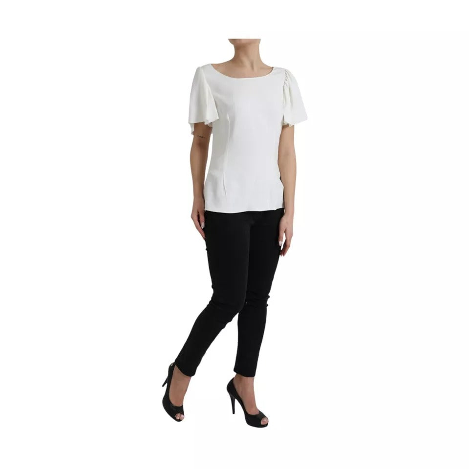 Dolce & Gabbana White Viscose Round Neck Short Sleeves Top TSH852025-48