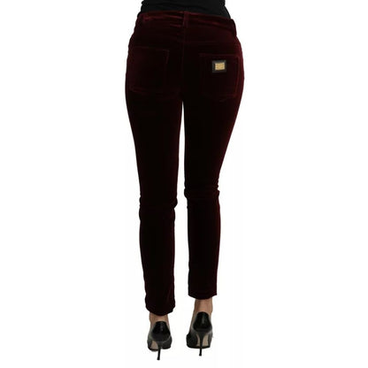 Dolce & Gabbana Bordeaux Velvet Stretch Slim Fit Pants