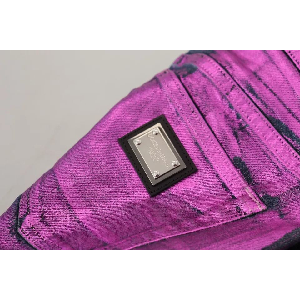 Dolce & Gabbana Purple Leopard Cotton Slim Fit Denim Jeans
