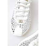 Dolce & Gabbana White NS1 Canvas Leather Embellished Sneakers Shoes LA10412-36