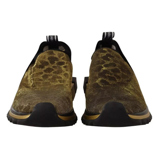 Dolce & Gabbana Gold Glitter Leopard Sorrento Sneakers Shoes
