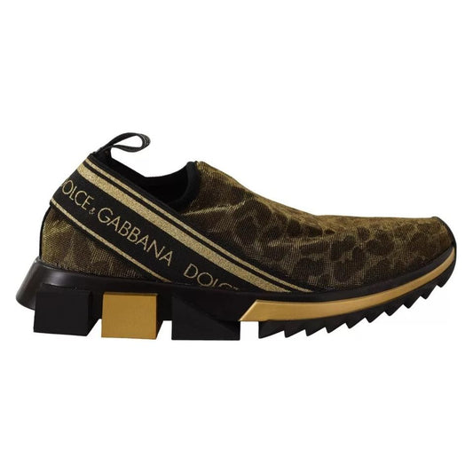 Dolce & Gabbana Gold Glitter Leopard Sorrento Sneakers Shoes