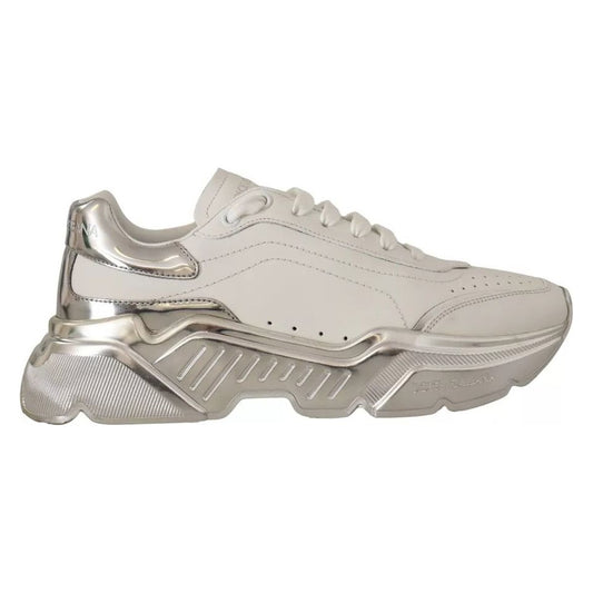 Dolce & Gabbana White Silver Leather Daymaster Sneakers Shoes
