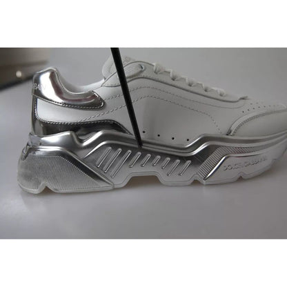 Dolce & Gabbana White Silver Daymaster Leather Sneakers Shoes