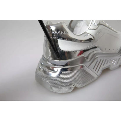 Dolce & Gabbana White Silver Daymaster Leather Sneakers Shoes