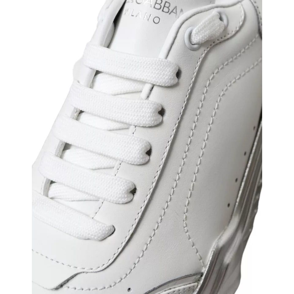 Dolce & Gabbana White Silver Daymaster Leather Sneakers Shoes LA10684-37.5