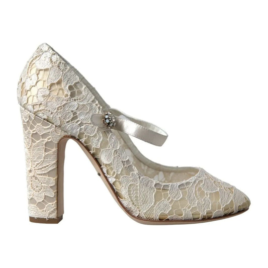 Dolce & Gabbana White Lace Crystals Heels Sandals Shoes