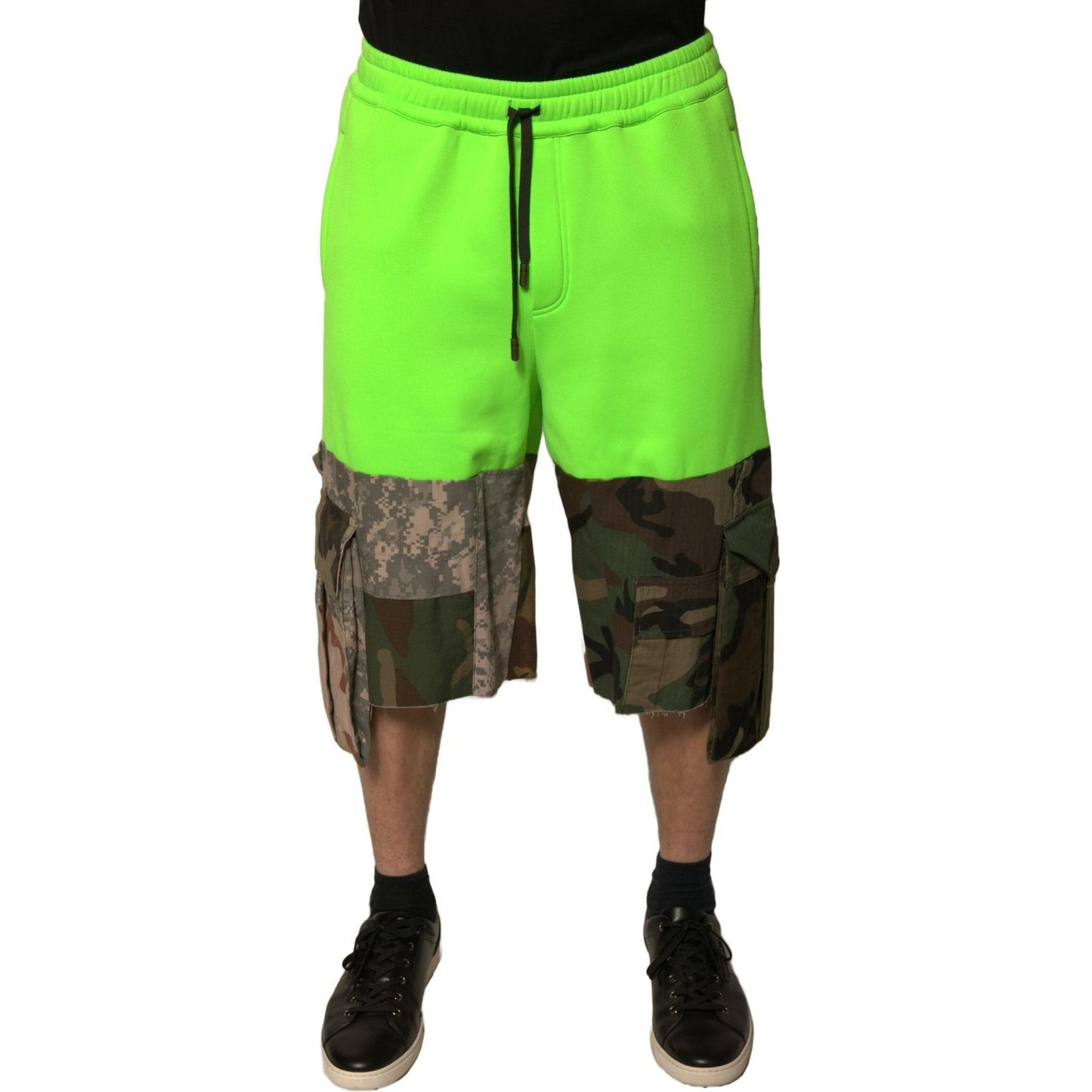 Dolce & Gabbana Green Patchwork Cargo Bermuda Shorts