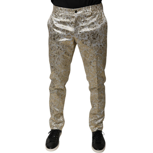 Dolce & Gabbana Gold Floral Jacquard Men Dress Pants