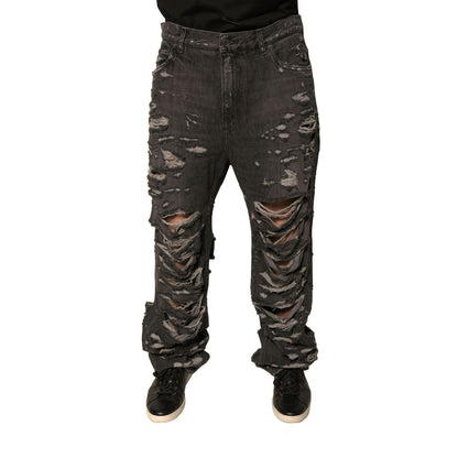 Dolce & Gabbana Gray Tattered Cotton Straight Men Denim Jeans