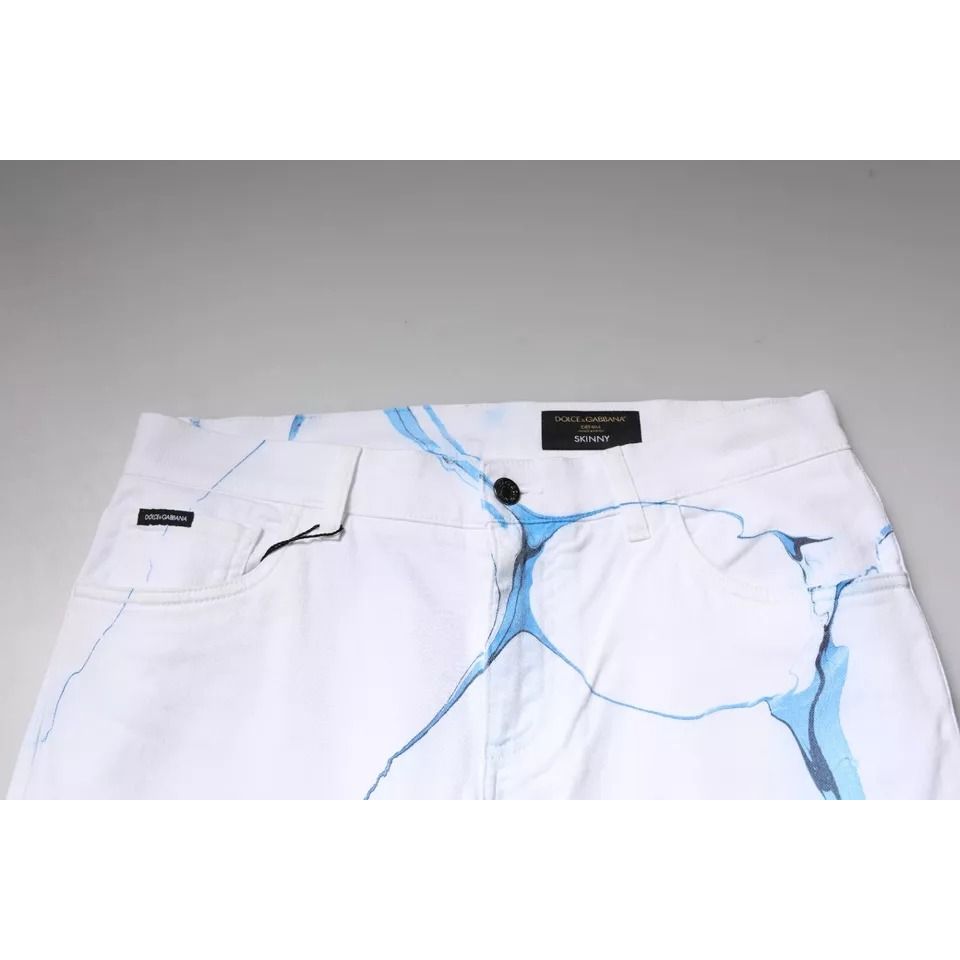 Dolce & Gabbana White Blue Cotton Stretch Skinny Denim Jeans