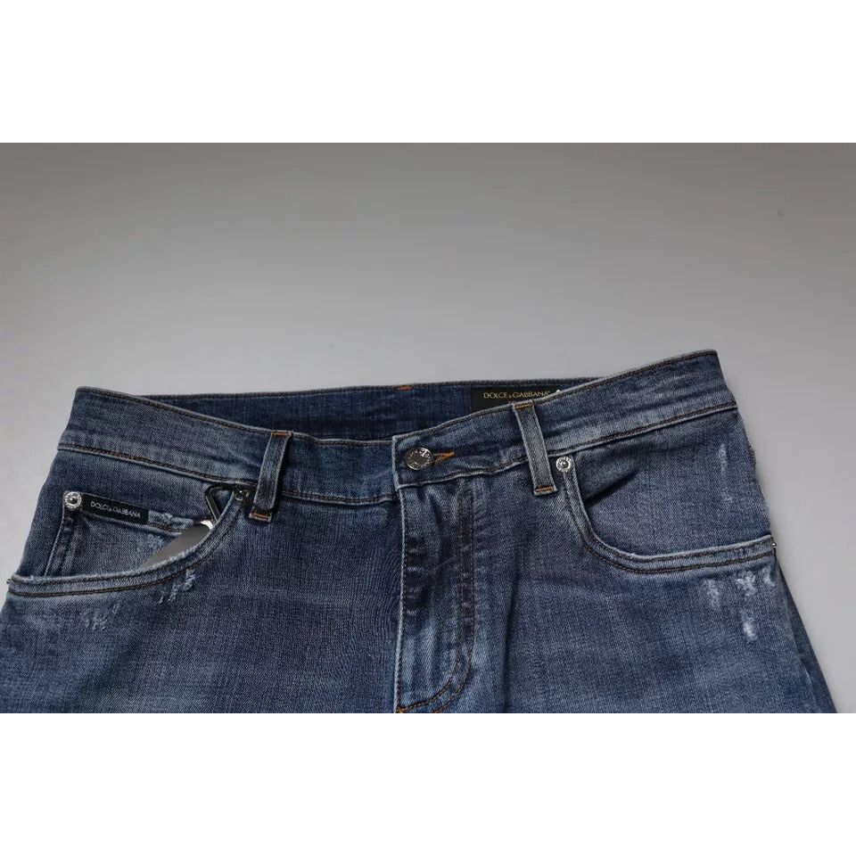 Dolce & Gabbana Blue Tattered Cotton Stretch Skinny Denim Jeans PAN75823-48