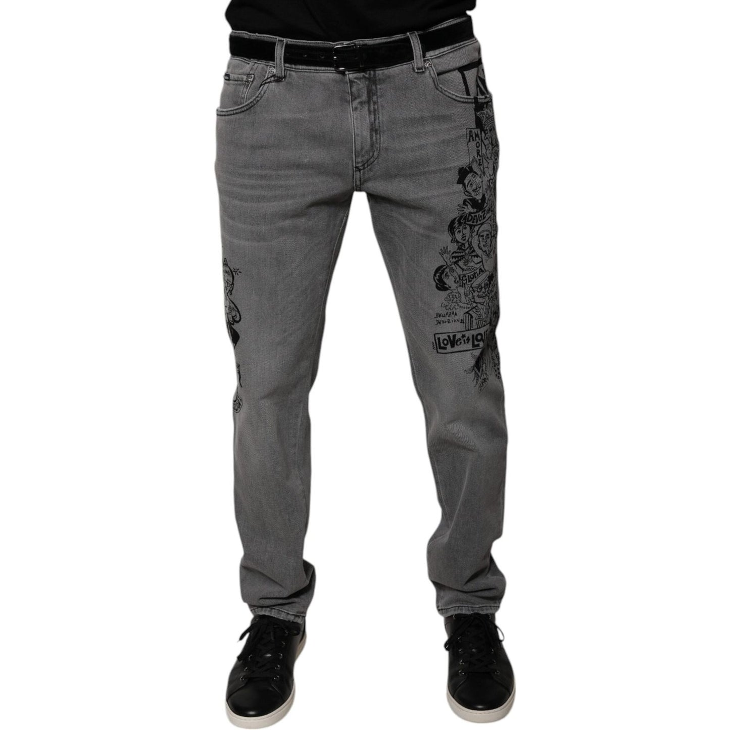 Dolce & Gabbana Gray Graphic Print Cotton Skinny Denim Jeans PAN75875-54