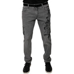 Dolce & Gabbana Gray Graphic Print Cotton Skinny Denim Jeans PAN75875-54