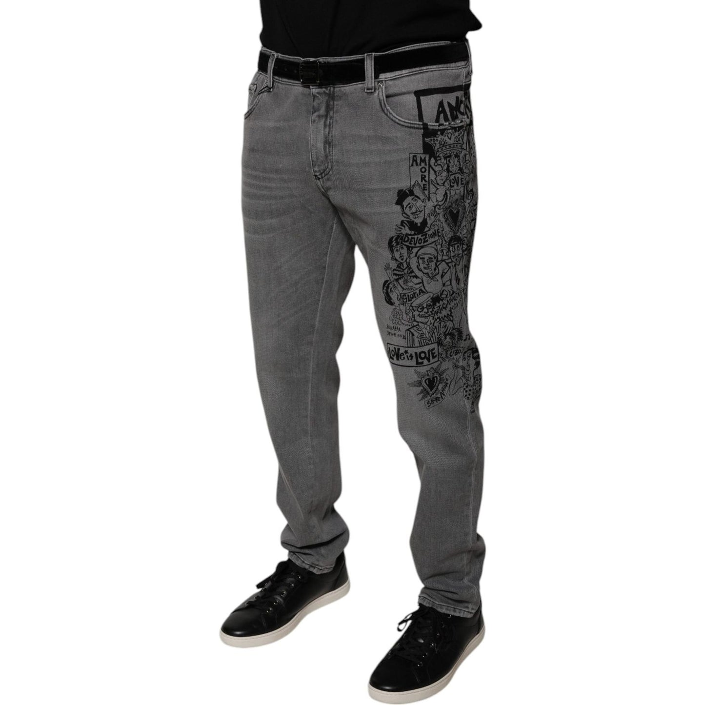 Dolce & Gabbana Gray Graphic Print Cotton Skinny Denim Jeans PAN75875-54