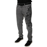 Dolce & Gabbana Gray Graphic Print Cotton Skinny Denim Jeans PAN75875-54