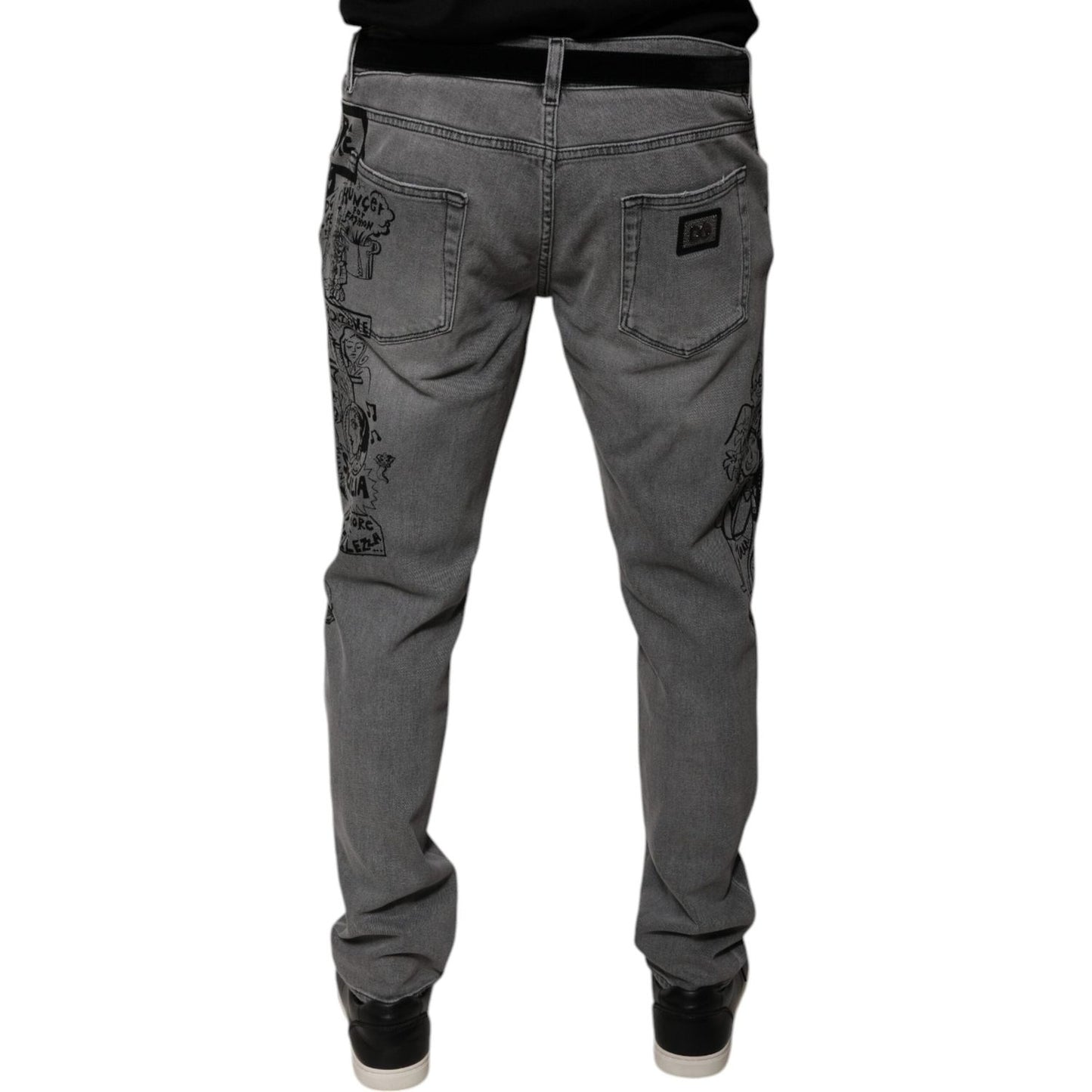 Dolce & Gabbana Gray Graphic Print Cotton Skinny Denim Jeans PAN75875-54