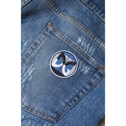 Dolce & Gabbana Blue Cotton Stretch Tattered Skinny Denim Jeans