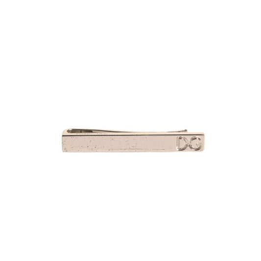 Dolce & Gabbana Silver Tone Brass Logo Branded Tie Clip Bar featuring elegant design and logo details, made in Italy.