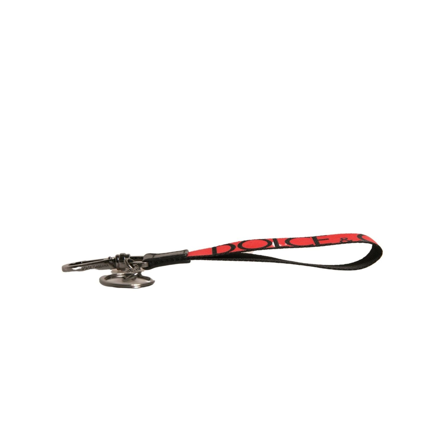 Dolce & Gabbana Red Logo Leather Silver Brass Holder Keychain Keyring