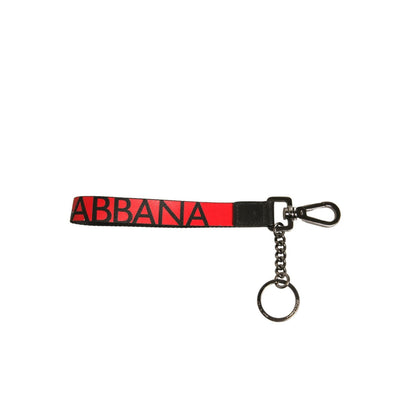 Dolce & Gabbana Red Logo Leather Silver Brass Holder Keychain Keyring