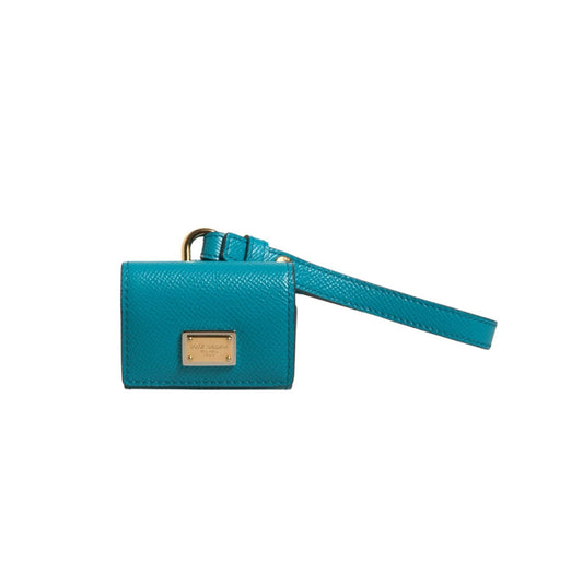 Dolce & Gabbana Green Logo Plaque Leather Gold Metal Strap Airpods Case SMY10605