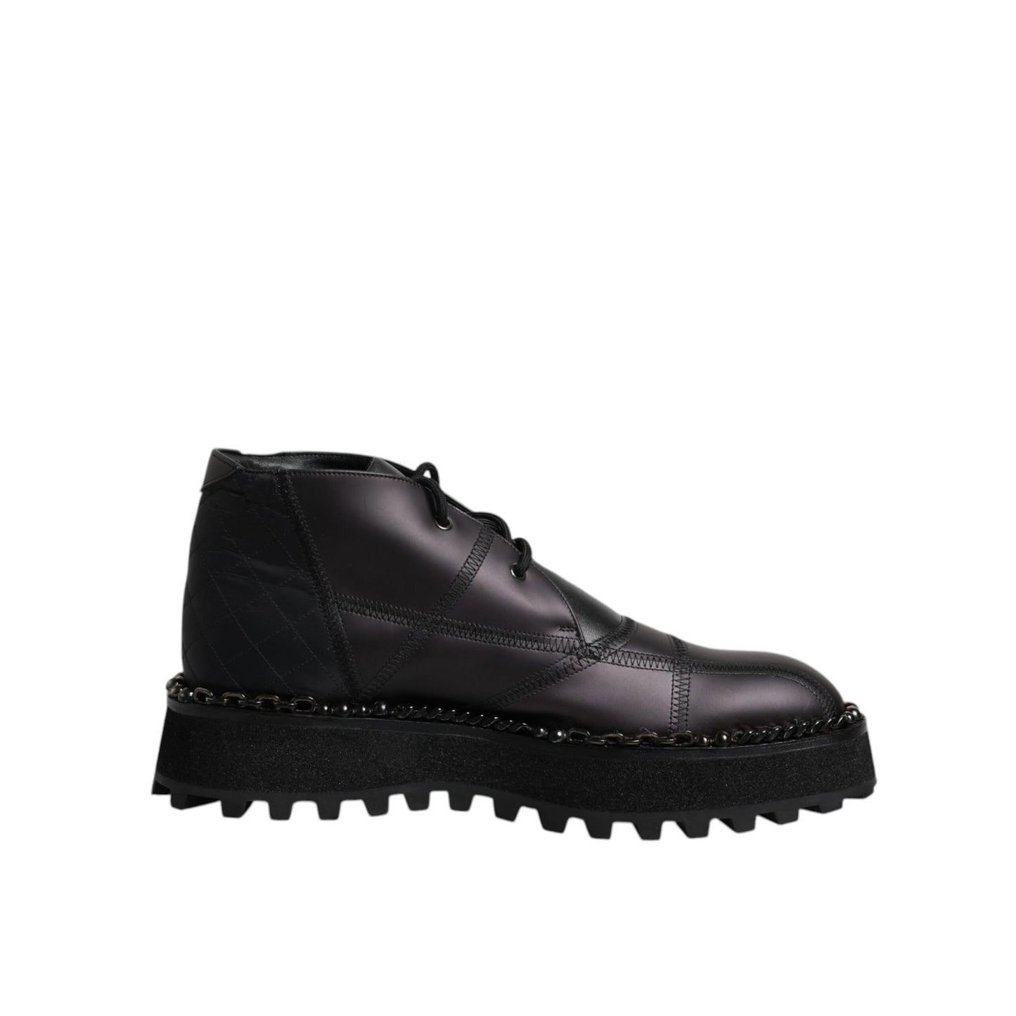 Dolce & Gabbana Black Leather Lace Up Ankle Boots Shoes
