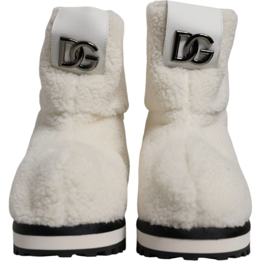 Dolce & Gabbana White Plush Logo Padded Mid Calf Boots Shoes MV6763#2-44