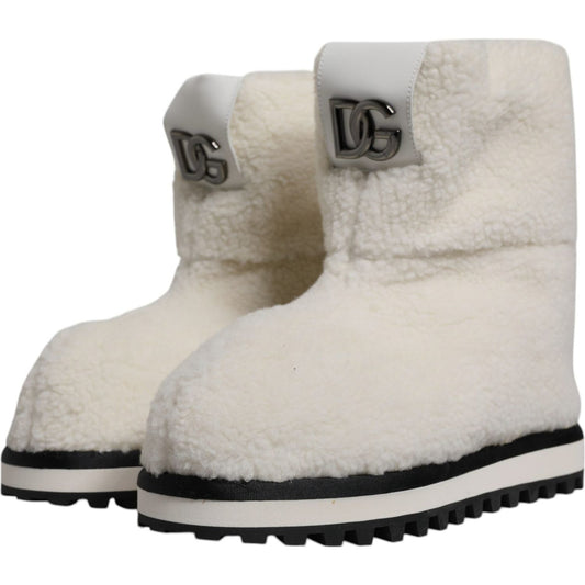 Dolce & Gabbana White Plush Logo Padded Mid Calf Boots Shoes MV6763#2-44