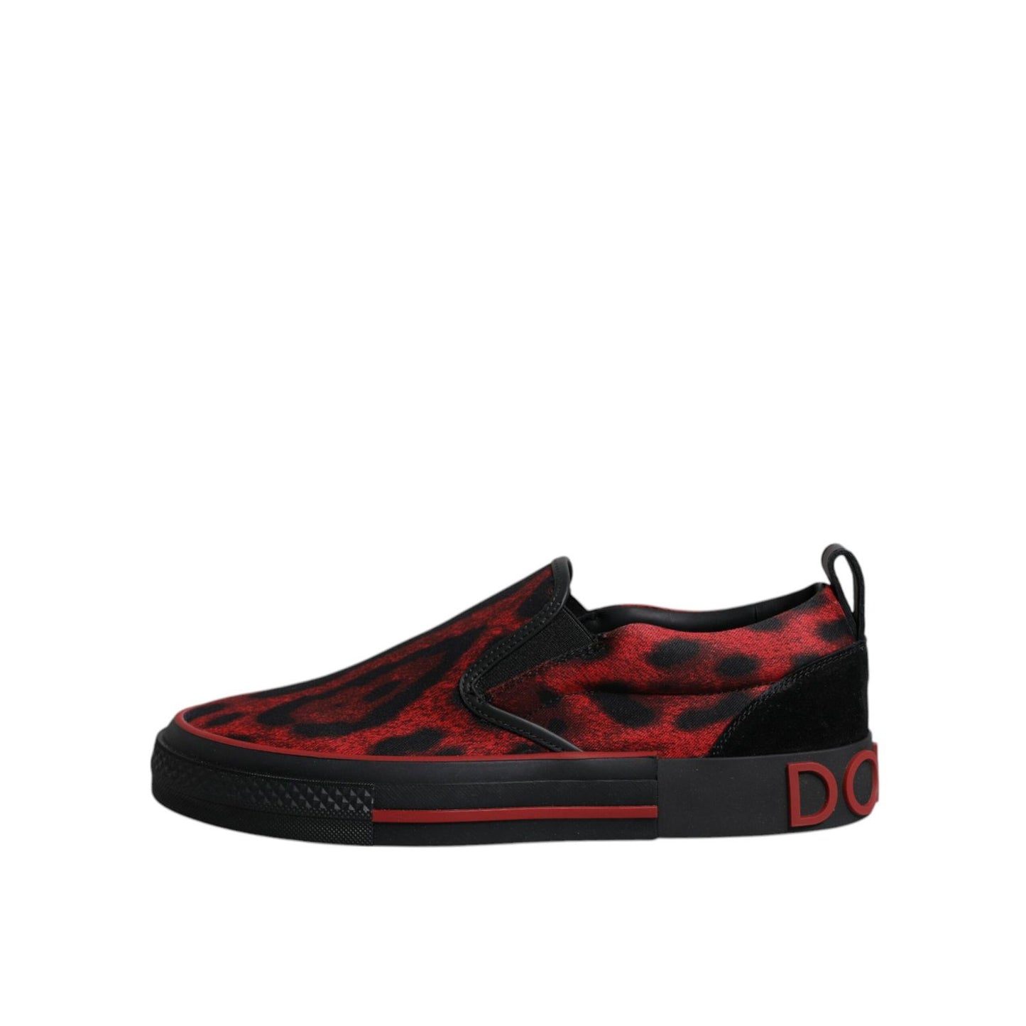 Dolce & Gabbana Red Black Leopard Cotton Men Low Top Sneakers Shoes