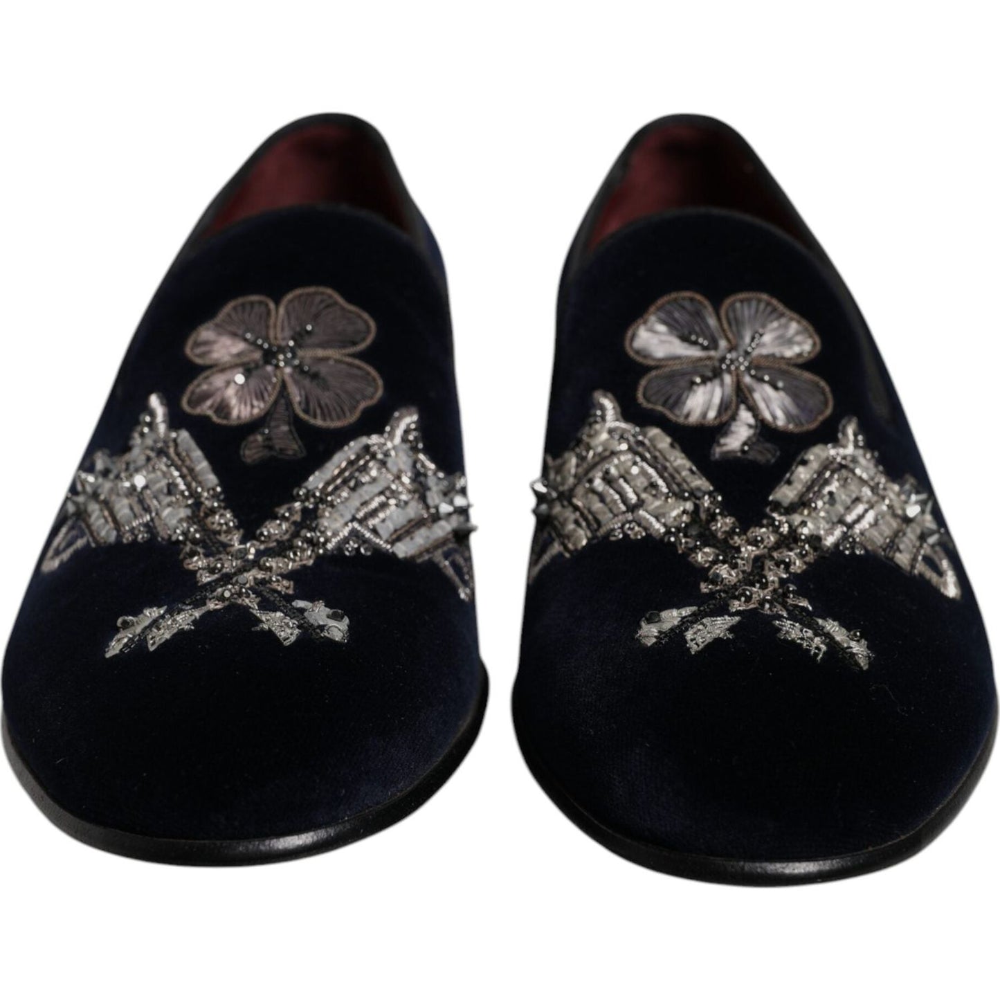 Dolce & Gabbana Black Velvet Floral Gun Loafers Dress Shoes MV6751-41
