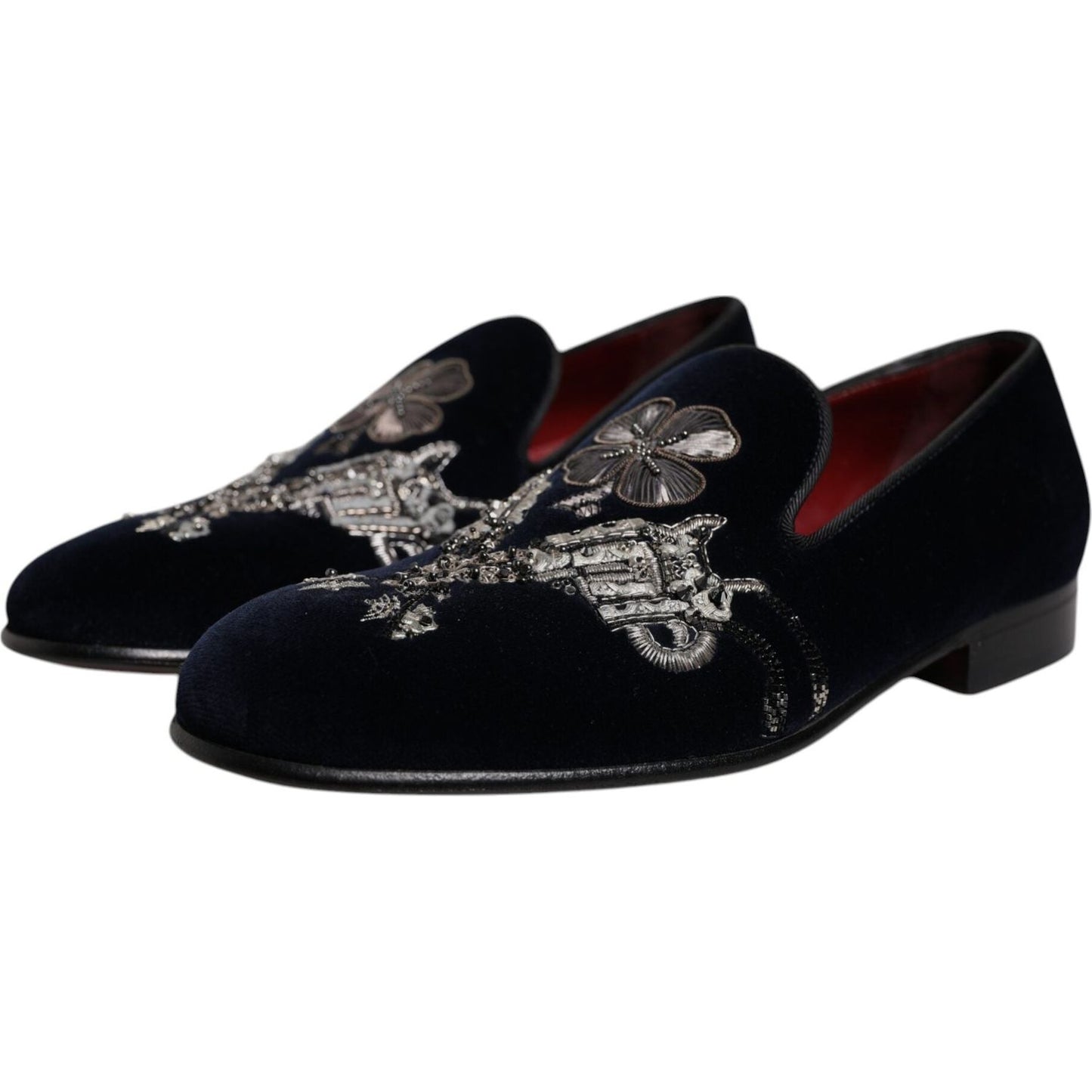 Dolce & Gabbana Black Velvet Floral Gun Loafers Dress Shoes MV6751-41