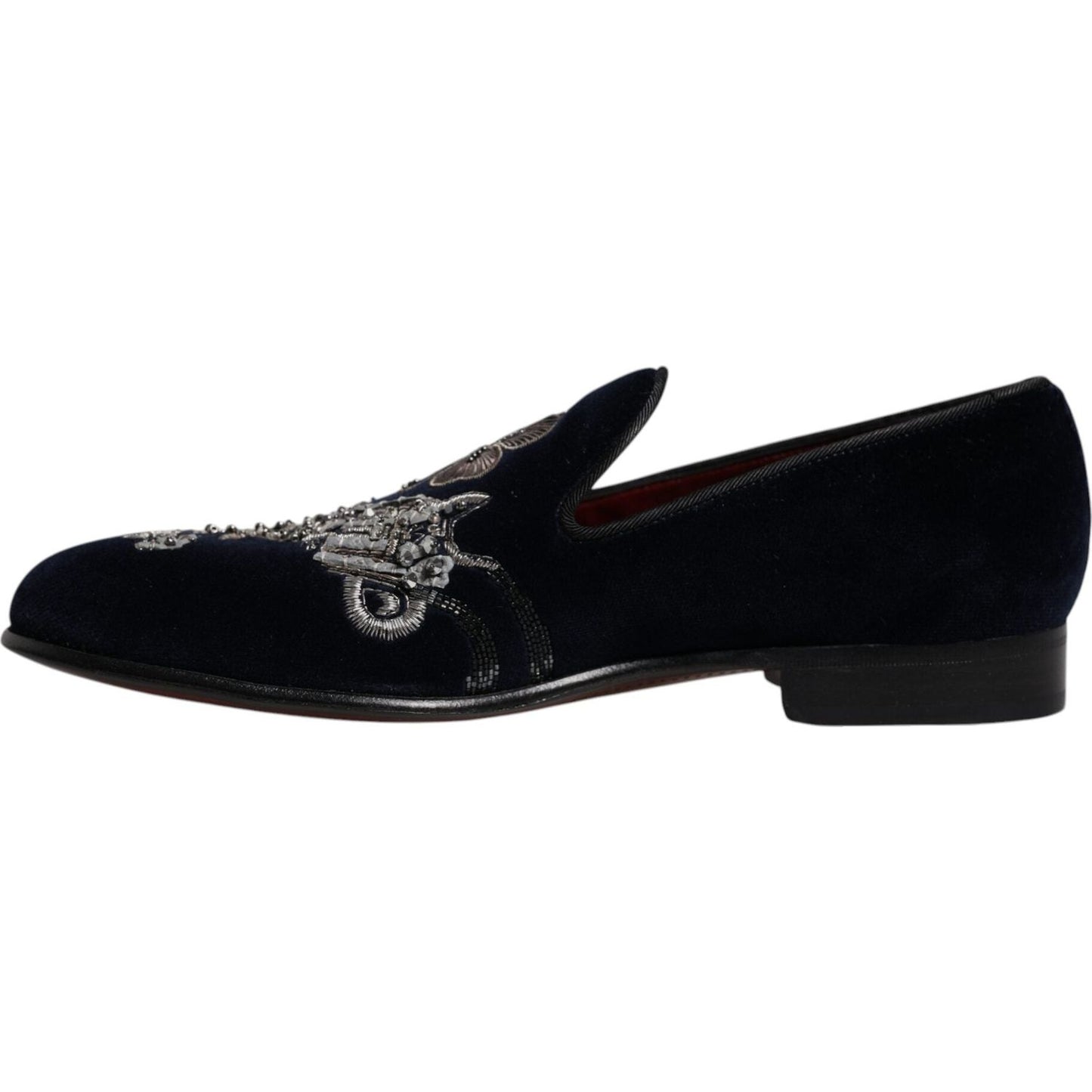 Dolce & Gabbana Black Velvet Floral Gun Loafers Dress Shoes MV6751-41