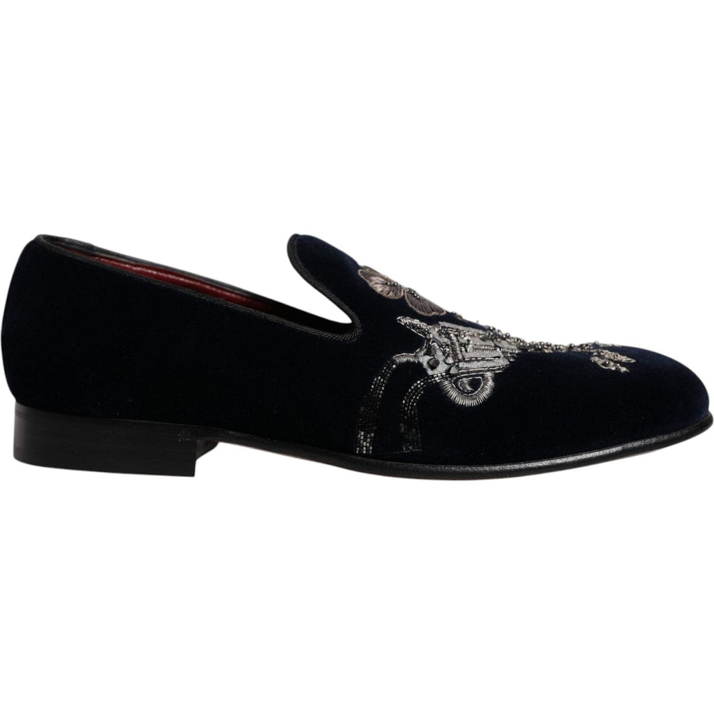 Dolce & Gabbana Black Velvet Floral Gun Loafers Dress Shoes MV6751-41