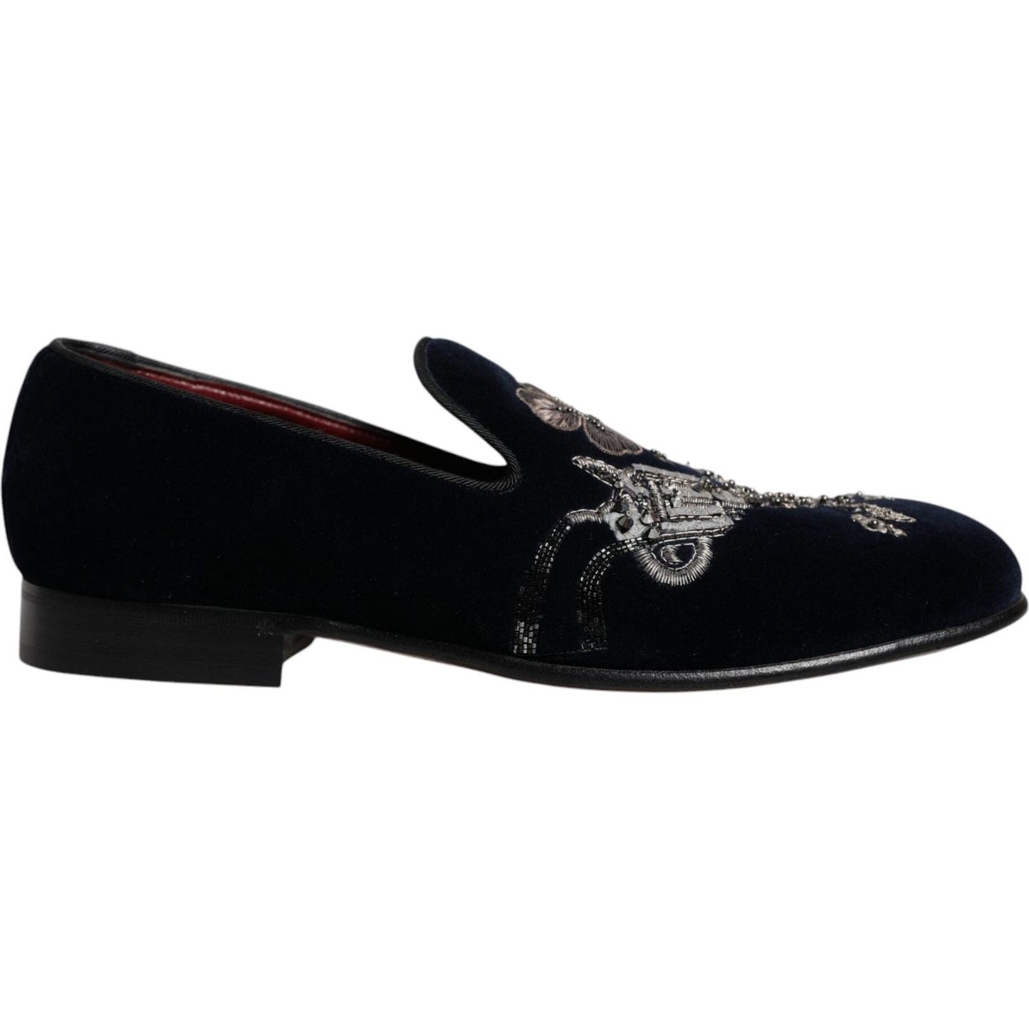 Dolce & Gabbana Black Velvet Floral Gun Loafers Dress Shoes MV6751-41