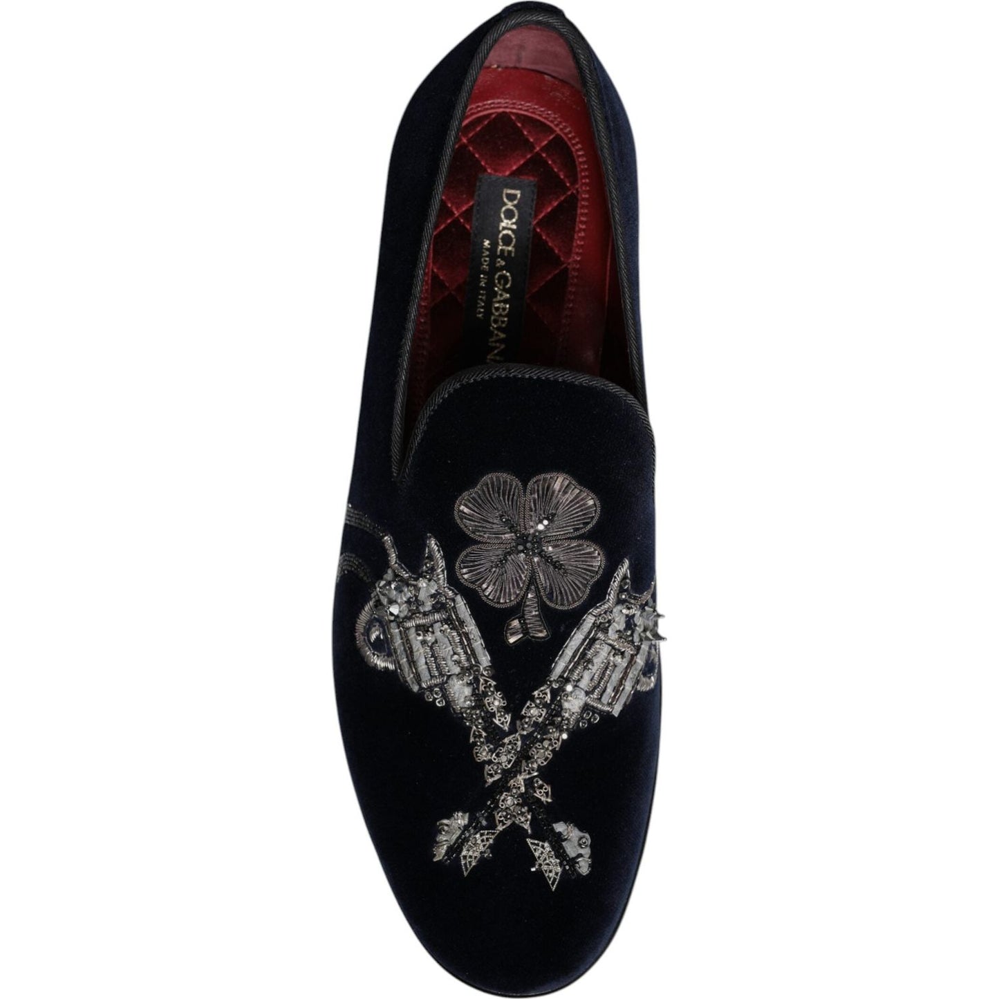 Dolce & Gabbana Black Velvet Floral Gun Loafers Dress Shoes MV6751-41