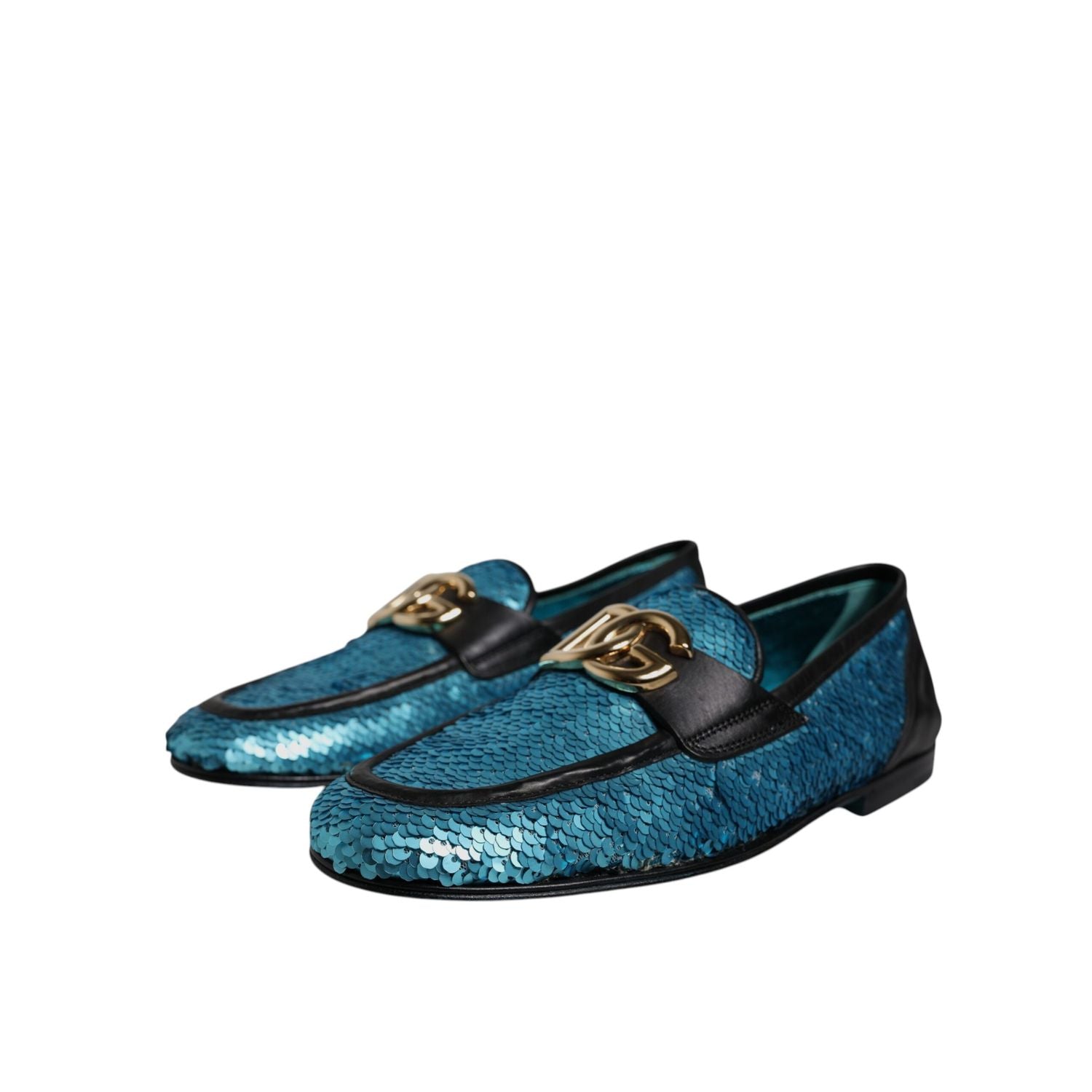 Dolce & Gabbana Blue Sequined Loafers Formal Dress Shoes