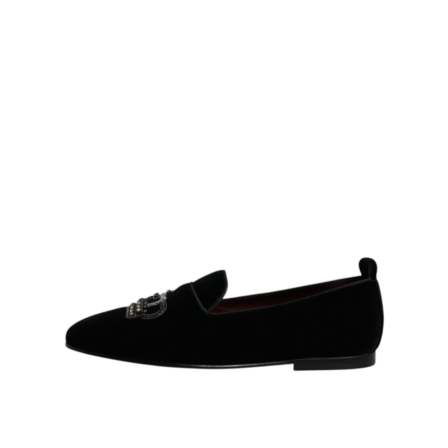 Dolce & Gabbana Black Velvet Crystal Crown Loafers Formal Dress Shoes