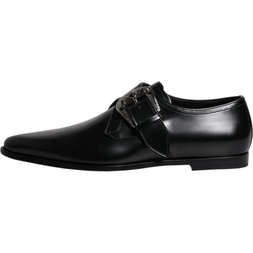 Dolce & Gabbana Black Leather Monk Strap Derby Formal Shoes MV6797-43