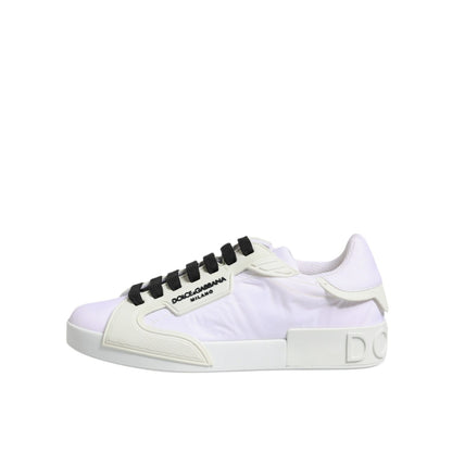 Dolce & Gabbana White Nylon Leather Low Top Sneakers Shoes